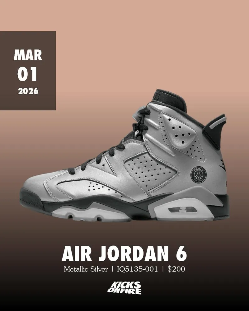 KOK体育官网-颜值如何？黑银色巴黎圣日耳曼联名款AJ6将于26年春季上市